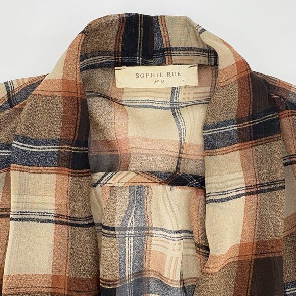 Sophie Rue Sheer Open-front Cowboy Plaid Top M - Picture 4 of 4